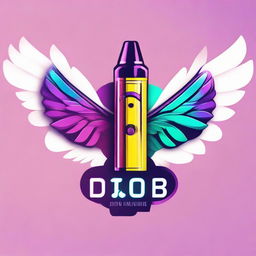 A vibrant logo featuring a sleek vape device embellished with elegant angel wings, rendered in a striking color palette.