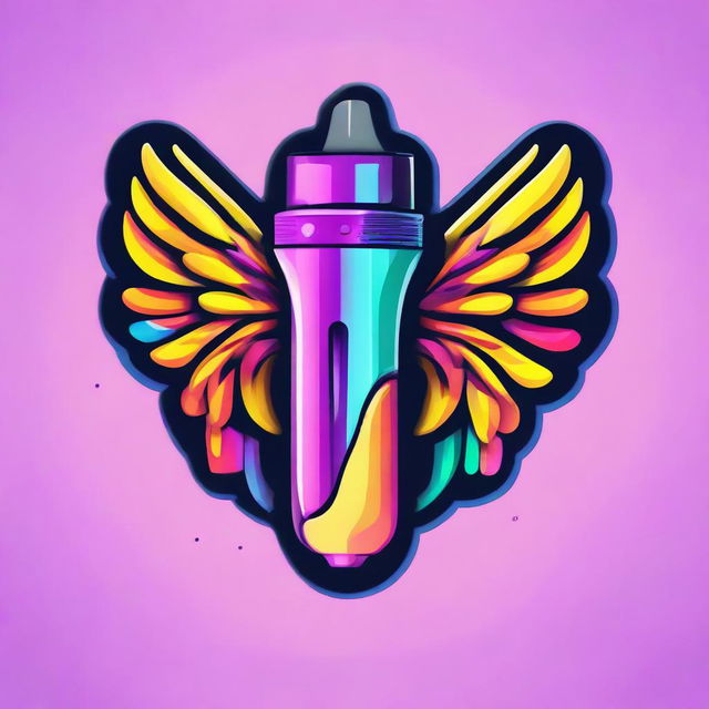 A vibrant logo featuring a sleek vape device embellished with elegant angel wings, rendered in a striking color palette.