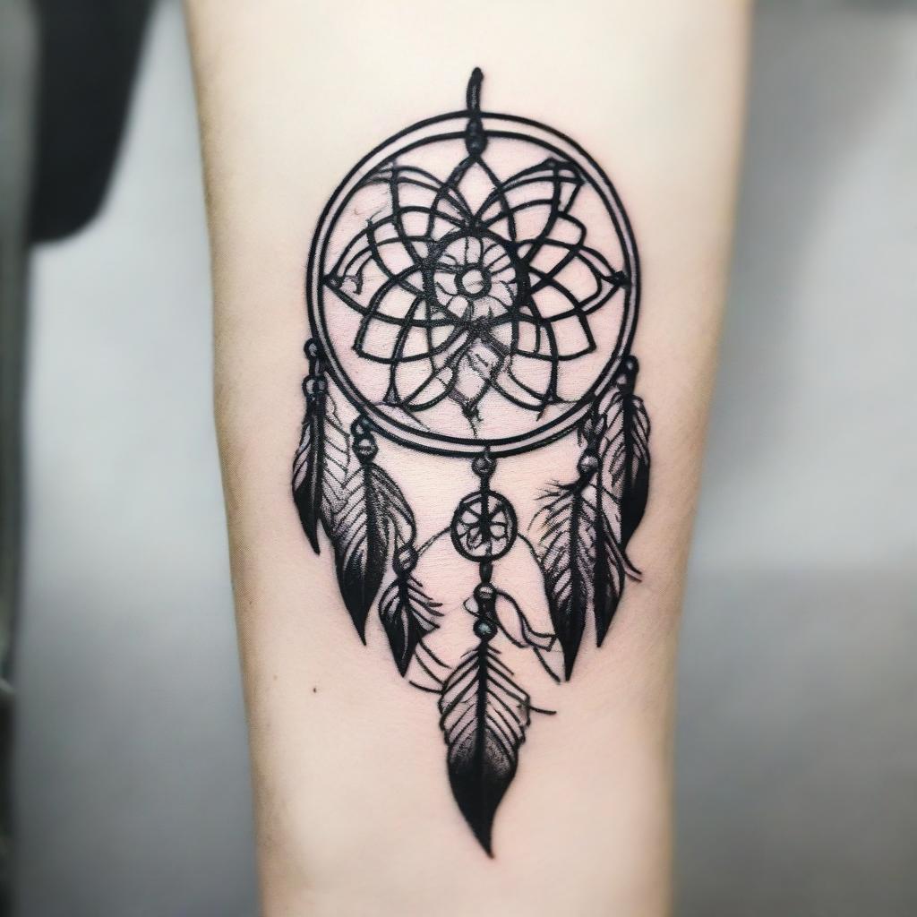 A minimalist tattoo design where books are crafted to resemble dream catchers.