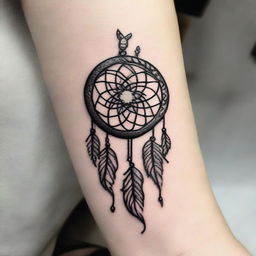 A minimalist tattoo design where books are crafted to resemble dream catchers.