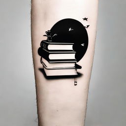 A simple and minimalist tattoo design featuring a stack of books.