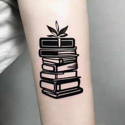 A simple and minimalist tattoo design featuring a stack of books.