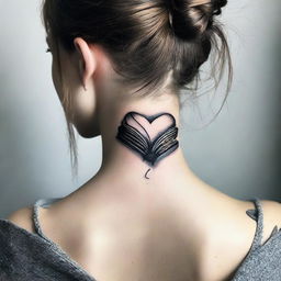 A tasteful nape of the neck tattoo symbolizing love for reading, showcasing a book or a stack of books.