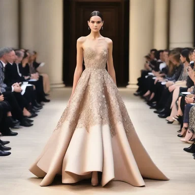 The designer showcased a stunning dress with a unique campana silhouette, inspired by the shape of a bell.