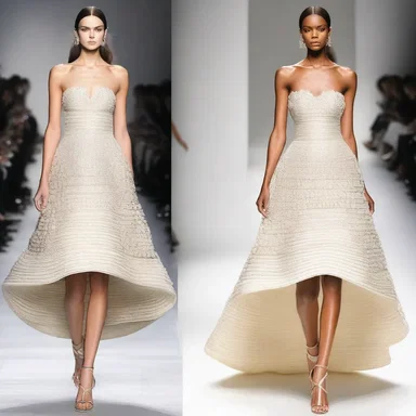 The designer showcased a stunning dress with a unique campana silhouette, inspired by the shape of a bell.