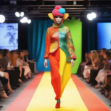 The fashion show featured a glamorous model wearing a trendy outfit inspired by the vibrant colors of the rhesus monkey.