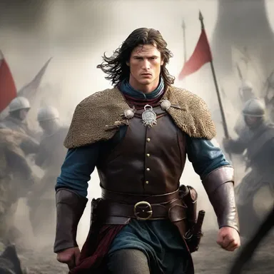 In the epic historical romance novel, the hero lets out a passionate war whoop as he leads his loyal soldiers into battle.