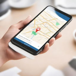 Image representation of a phone application using location technology, displaying the closest sale points to the user’s location after entering their area or address