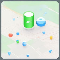 Visual representation of an application interface integrating a mapping API to visualize sale points on an interactive map and a database icon signifying the storage of sale points and product information