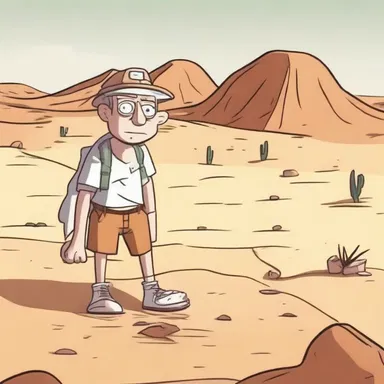 In the cartoon, the character became dehydrated after being stranded in the desert without water.