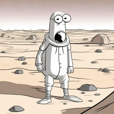 In the cartoon, the character became dehydrated after being stranded in the desert without water.