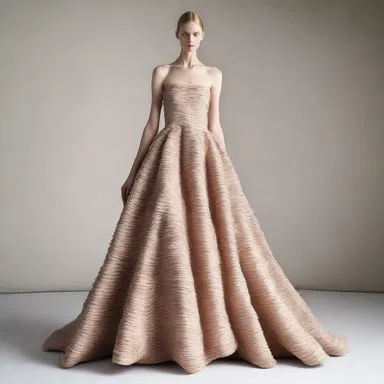 The fashion designer used a technique to dehydrate the fabric, creating a wrinkled and textured effect on the dress.