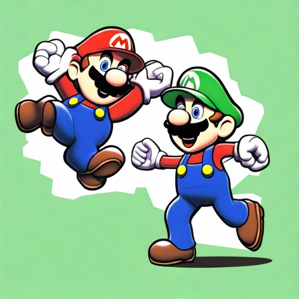 An illustration of the video game characters, Mario and Luigi, where Mario is playfully throwing a punch towards Luigi.