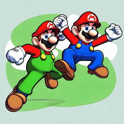 An illustration of the video game characters, Mario and Luigi, where Mario is playfully throwing a punch towards Luigi.