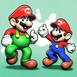 An illustration of the video game characters, Mario and Luigi, where Mario is playfully throwing a punch towards Luigi.