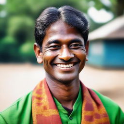 Portrait of a Bangladeshi man in traditional attire, beaming a friendly smile.