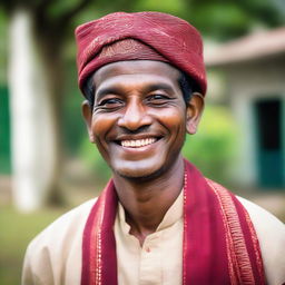 Portrait of a Bangladeshi man in traditional attire, beaming a friendly smile.