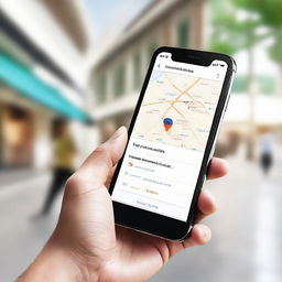 Image featuring a digital representation of a mobile application offering user benefits like quick location of product sale points for a convenient and efficient search experience