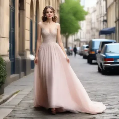 In the romantic comedy film, the lead actress wore a beautiful gown that perfectly complemented her buskin boots.