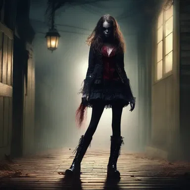As the haunted house creaked in the dark, the main character's heart raced, and she gripped her buskin boots tighter.