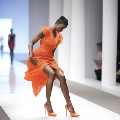 As the model stumbled down the runway, she couldn't help but pule softly due to the tightness of her high heels.