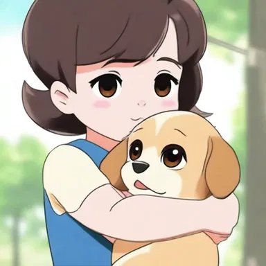 The adorable puppy puled softly as the young girl carried it in her arms in the animated series.