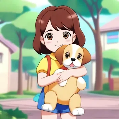 The adorable puppy puled softly as the young girl carried it in her arms in the animated series.