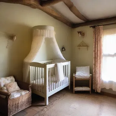 The cozy cottage in the countryside featured a bedroom where a baby could pule softly in its crib.