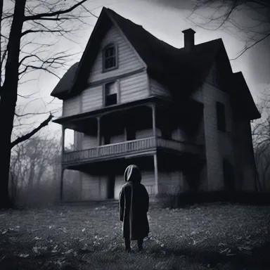 In the eerie silence of the haunted house, the ghostly figure of a child could be heard puling weakly in the distance.