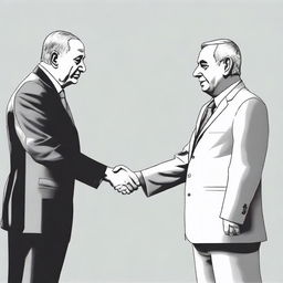 Illustration of a symbolic moment, Benjamin Netanyahu extending a hand in forgiveness towards a representative figure of Palestine.