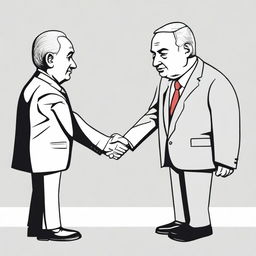 Illustration of a symbolic moment, Benjamin Netanyahu extending a hand in forgiveness towards a representative figure of Palestine.