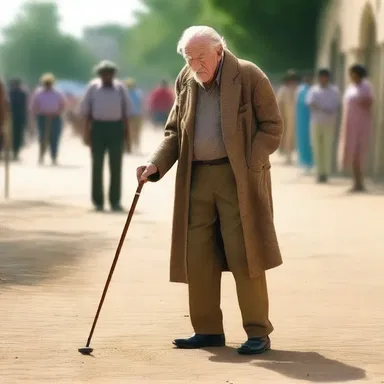 In the movie, the doddering old man could barely walk with his cane and often forgot his lines.