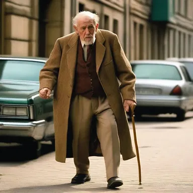 In the movie, the doddering old man could barely walk with his cane and often forgot his lines.
