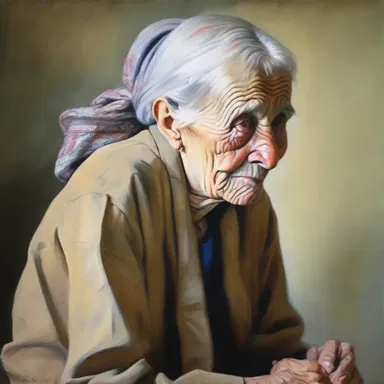 The artist captured the essence of doddering by painting an elderly woman with a hunched back and wrinkled face.