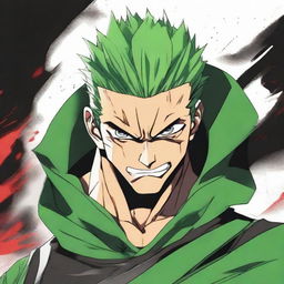 Dynamic image of Zoro, a character from One Piece anime, depicted in his powerful Asura style, with added features reminiscent of the fierce deity.