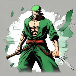 Dynamic image of Zoro, a character from One Piece anime, depicted in his powerful Asura style, with added features reminiscent of the fierce deity.