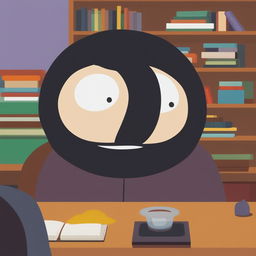 This image depicts No-Face from 'Spirited Away' in the style of 'South Park'