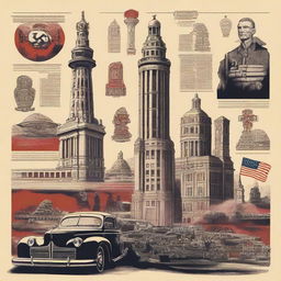 Alternate history illustration of America under Nazi control featuring elements such as the mix of iconic American landmarks with Nazi symbols.