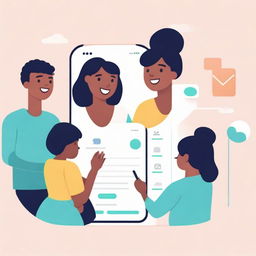 A visually engaging image depicting an application interface that fosters community support by allowing mothers to connect, share advice and experiences, and create a supportive community