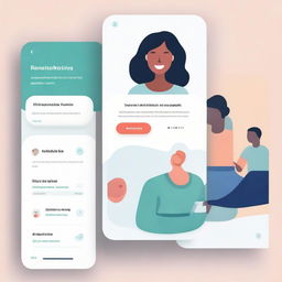 A visually engaging image depicting an application interface that fosters community support by allowing mothers to connect, share advice and experiences, and create a supportive community