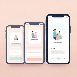 A visually engaging image depicting an application interface that fosters community support by allowing mothers to connect, share advice and experiences, and create a supportive community