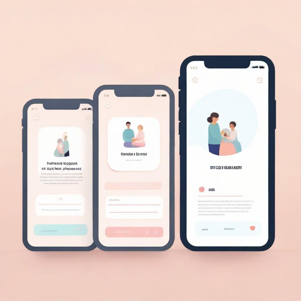 A visually engaging image depicting an application interface that fosters community support by allowing mothers to connect, share advice and experiences, and create a supportive community