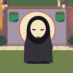 No-Face from 'Spirited Away' is depicted in the style of 'South Park'