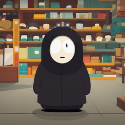No-Face from 'Spirited Away' is depicted in the style of 'South Park'