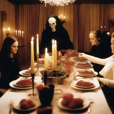 In the horror movie, the protagonist stumbled upon a prix fixe dinner party hosted by a mysterious cult.