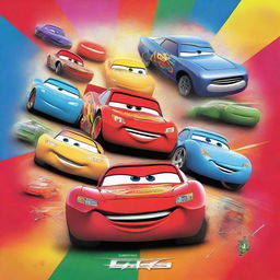 A creative movie poster for an imaginary Disney Pixar 'Cars 4', with vibrant colors, featuring beloved Cars characters in dynamic racing poses.