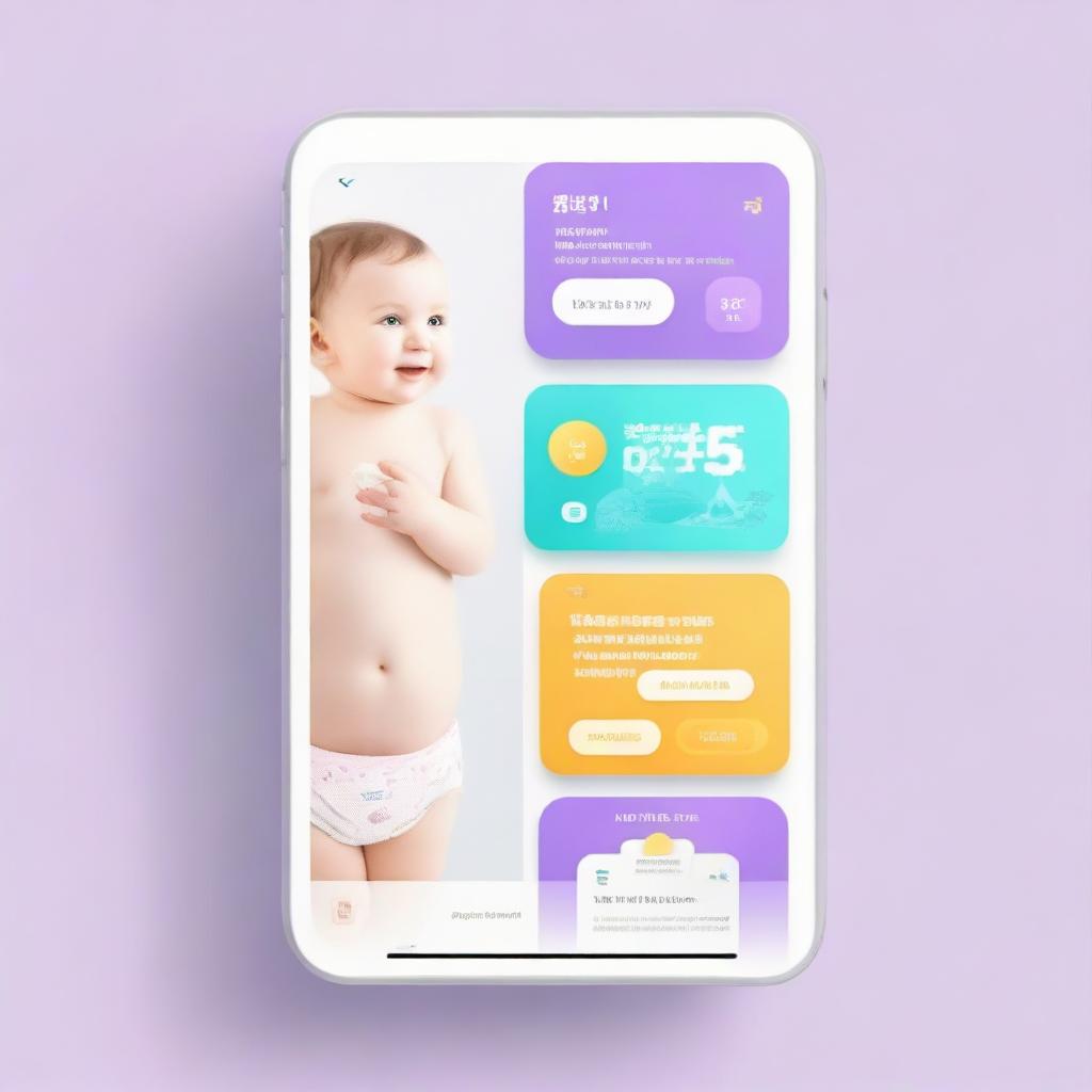 Render of a mobile app screen displaying visually appealing presentations of sale points with attractive promotions on baby diaper products