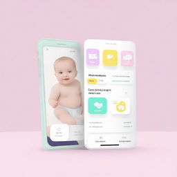 Render of a mobile app screen displaying visually appealing presentations of sale points with attractive promotions on baby diaper products