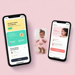 Image representation of a mobile application interface featuring a section offering personalized advice to mothers on maternal care, child feeding, and education