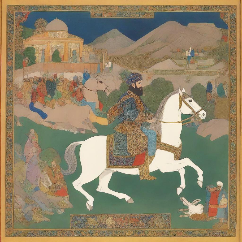 An exquisite, detailed illustration embodying the story of Garshasp from the Shahnameh, highlighting his heroic feats and Persian cultural symbolism.